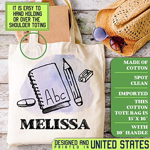 Canvas Tote Bag Gifts w/Name - 9 Design 15"x16" - Personalized Totes Bags for Appreciation Week Gift - Custom Cotton Shoulder Schoold Bag for Women - Customized Cotton Bags Math Art Apple Theme C1