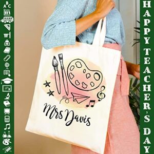 Canvas Tote Bag Gifts w/Name - 9 Design 15"x16" - Personalized Totes Bags for Appreciation Week Gift - Custom Cotton Shoulder Schoold Bag for Women - Customized Cotton Bags Math Art Apple Theme C1