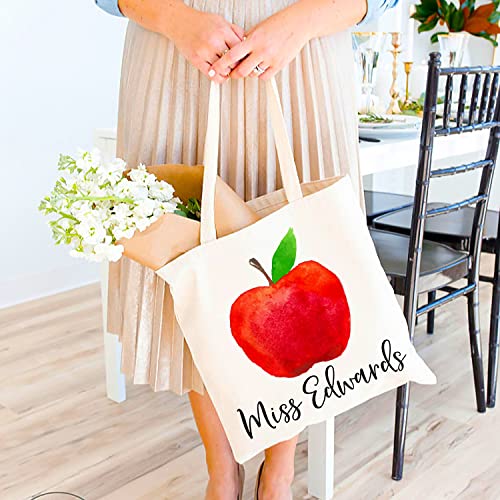 Canvas Tote Bag Gifts w/Name - 9 Design 15"x16" - Personalized Totes Bags for Appreciation Week Gift - Custom Cotton Shoulder Schoold Bag for Women - Customized Cotton Bags Math Art Apple Theme C1