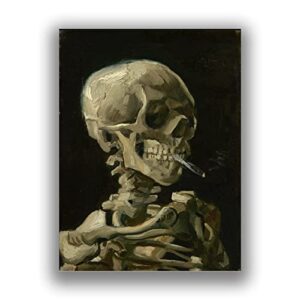 king gift skeleton smoking by vincent van gogh canvas wall art skull art van gogh poster prints pictures artwork home decor unframed (skull with burning cigarette,12x16inches/30x40cm)