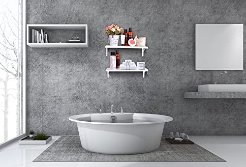 Forestgift Floating Shelves White with Bracket Wall-Mounted Floating Shelves, Display Plant, Book, Spices, Towels for Bathroom, Living Room, Bedroom, Kitchen, 16 Inch, Set of 2