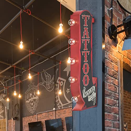 Tattoo Parlor Vintage Inspired Double-Sided Marquee LED Sign Retro Wall Décor for the Home, Game Room, Bar, Man Cave, Garage, or Bedroom (25" x 10" x 3")