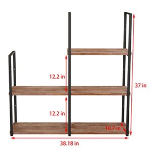 zhoyuexin Industrial Shelves Wall Mounted Shelf, 3 Tier Solid Wood Floating Industrial Bookshelf Rustic Wood Shelf for Bathroom Wall Decor