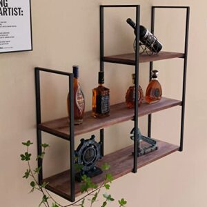 zhoyuexin Industrial Shelves Wall Mounted Shelf, 3 Tier Solid Wood Floating Industrial Bookshelf Rustic Wood Shelf for Bathroom Wall Decor