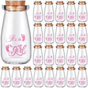 24 packs baby shower favor milk jar vintage milk jar for girls glass bottle with cork lids it’s a girl milk favor bottles jars for decorations guests souvenirs centerpieces