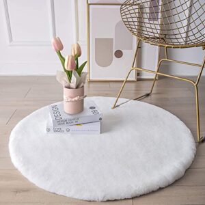 tennola 15.7 inches mini white round faux fur area rug, small fluffy circle rugs cushion for chair, furry carpet for nail desk, shaggy circular rug plush rug