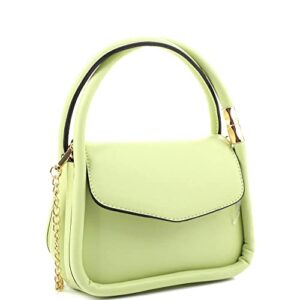 womens girls small vegan leather top-handle satchel clutch purse crossbody bag (double handle satchel – lime)