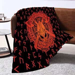 LINGXUQK Norse Mythology Viking Decor Blanket Odin Rune Witchcraft Norse Decor Sherpa Fleece Throw Blanket Lightweight Fluffy Blankets for Viking Gifts for Men…