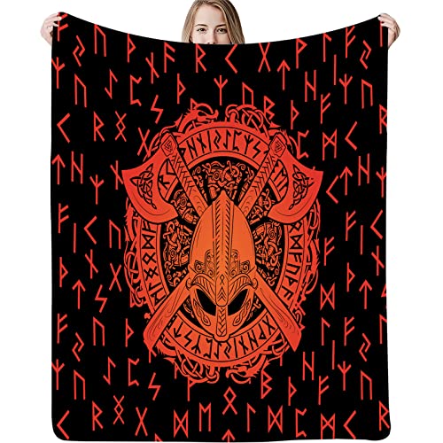 LINGXUQK Norse Mythology Viking Decor Blanket Odin Rune Witchcraft Norse Decor Sherpa Fleece Throw Blanket Lightweight Fluffy Blankets for Viking Gifts for Men…