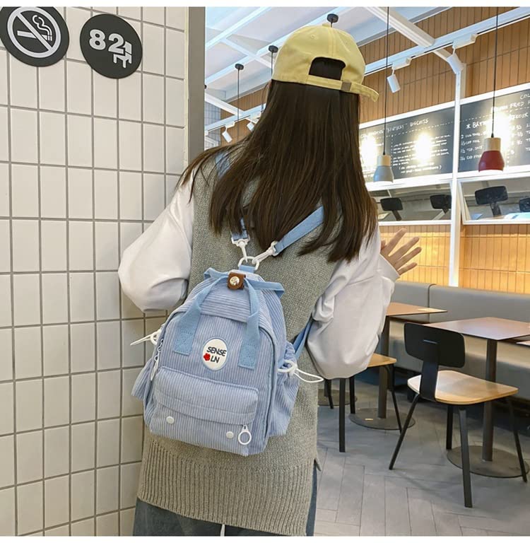 Kawaii Mini Backpack for Girls Corduroy Cute Backpack Purse for Women Y2k Shoulder Bag Fairy Aesthetic School Supplies (Blue, One Size)