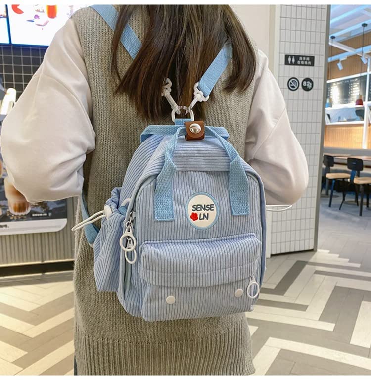 Kawaii Mini Backpack for Girls Corduroy Cute Backpack Purse for Women Y2k Shoulder Bag Fairy Aesthetic School Supplies (Blue, One Size)