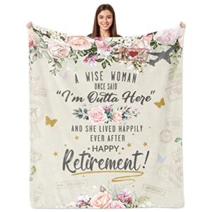 ucuxuov retirement gifts for women, retired gifts for women, funny retirement gifts for teacher, happy retirement gifts ideas for nurses police coworkers, female retirement gifts blankets 60″×50″