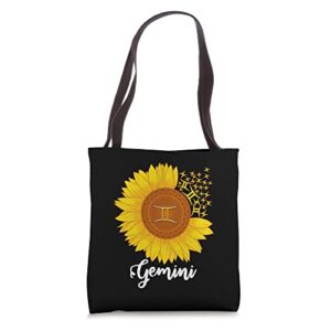 gemini sunflower zodiac sign floral astrology women tote bag