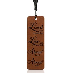 kate posh – loved you yesterday loved you still always have always will engraved rawhide leather bookmark, 3rd anniversary, weddings, couples in love gifts, leather anniversary, book lover
