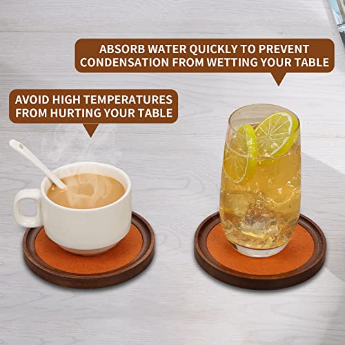 MinBoo Bamboo Coasters for Coffee Table Set of 6 Coasters for Drinks Absorbent with Holder Coffee Table Decor for Tabletop Protection Gifts for House Warming New Home & Wedding (Dark Brown 6Pcs)