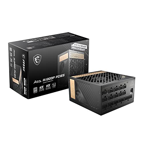 MEG Ai1300P PCIE 5 & ATX 3.0 Gaming Power Supply - Full Modular - 80 Plus Platinum Certified 1300W - 100% Japanese 105°C Capacitors - Compact Size - ATX PSU