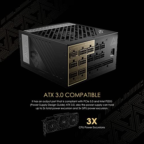 MEG Ai1300P PCIE 5 & ATX 3.0 Gaming Power Supply - Full Modular - 80 Plus Platinum Certified 1300W - 100% Japanese 105°C Capacitors - Compact Size - ATX PSU