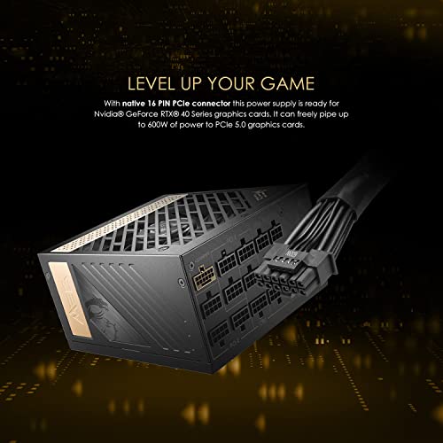 MEG Ai1300P PCIE 5 & ATX 3.0 Gaming Power Supply - Full Modular - 80 Plus Platinum Certified 1300W - 100% Japanese 105°C Capacitors - Compact Size - ATX PSU