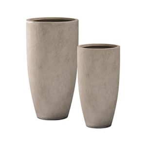 kante 31.4″ and 23.6″ h weathered concrete finish concrete tall planters large outdoor indoor decorative plant pots with drainage hole and rubber plug, modern tapered style for home and garden