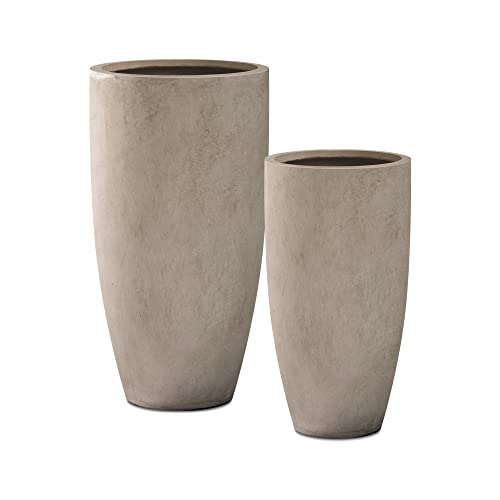 Kante 31.4" and 23.6" H Weathered Concrete Finish Concrete Tall Planters Large Outdoor Indoor Decorative Plant Pots with Drainage Hole and Rubber Plug, Modern Tapered Style for Home and Garden