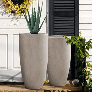 Kante 31.4" and 23.6" H Weathered Concrete Finish Concrete Tall Planters Large Outdoor Indoor Decorative Plant Pots with Drainage Hole and Rubber Plug, Modern Tapered Style for Home and Garden