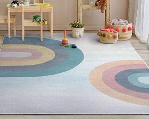 well woven kids rugs kaleidoscope rainbow 5′ x 7′ multi pastel modern printed machine washable area rug