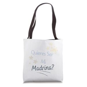 quieres ser mi madrina de bautizo mexican spanish tia family tote bag