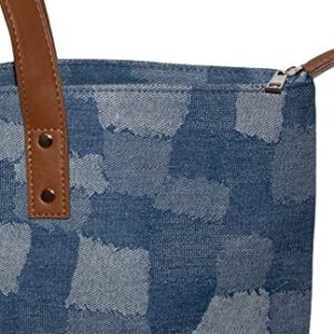 Denim Tote Bag, Jean purses for women denim, Bojo Blue Jean Tote with multiple shades of denim which make the patterns of this denim bag, jean tote bag for women with inside pockets and lining.