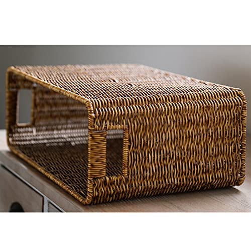 Baoblaze Hand-Woven Magazine Basket Plastic Rattan Sundries Storage Bins Japanese Style Finishing Basket for Closets Bedroom Magazine Newspaper Home - Dark Brown