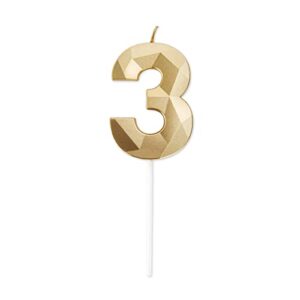 UVTQSSP 3.94 Inch Gold Number 3 Candles Large Glitter Numeral Birthday Candles Cake Topper Decoration for Party Adults Kisd or Pets