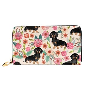 hometer leather wallet for women dachshund floral coin purse travel credit card holder zipper purse cell phone handbag