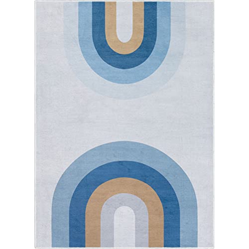 Well Woven Kids Rugs Twilight Rainbow 5' x 7' Blue Modern Printed Machine Washable Area Rug