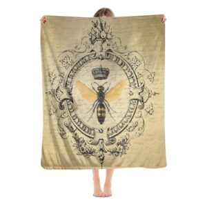 modern vintage french queen bee throw blanket warm ultra-soft micro fleece blanket for bed couch living room（kids