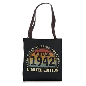 born in 1942 limited edition 80 yr old vintage 80th birthday tote bag