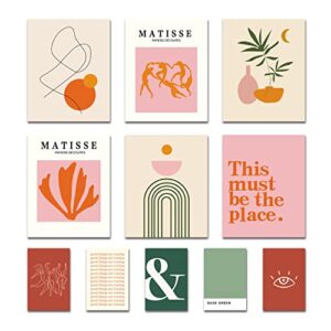 mu bamboo 11 pcs boho pictures wall decor unframed, matisse print posters,pink and orange wall art,matisse pink print set,colorful wall prints, trendy wall art, 8×10 &4x6matisse poster