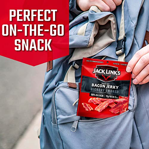 Jack Link's Bacon Jerky, Hickory Smoked, 2.5 oz. Bag - Flavorful Ready to Eat Meat Snack with 11g of Protein, Made with 100% Thick Cut, Real Bacon - Trans Fat Free (Packaging May Vary)