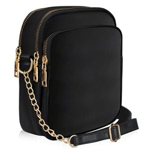 multi pocket black leather crossbody bag for women handbag cute little purse small ladies shoulder strap cross body bag best designer crossbody purse girls casual chain cell phone bags