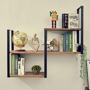 industrial shelves,3 tier brown solid wood wall mounted tall bookshelf,open shelf with stable black metal frame,rustic floating storage rack suitable for bedroom,study,bar.zhoyuexin