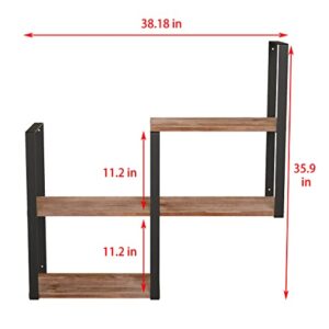 Industrial Shelves,3 Tier Brown Solid Wood Wall Mounted Tall Bookshelf,Open Shelf with Stable Black Metal Frame,Rustic Floating Storage Rack Suitable for Bedroom,Study,bar.ZHOYUEXIN