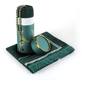 5656 muslim prayer rug in nice gift box chenille jacquard prayer mat muslim for men and women perfect ramadan gifts special fashion design portable prayer mat with beads 33 hajji gift sets (green)