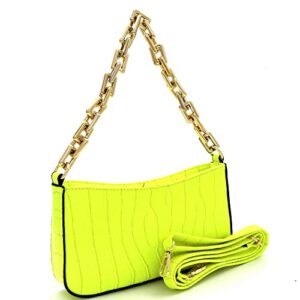 retro vintage gold chain small casual party clutch purse bag cross body (neon-yellow)