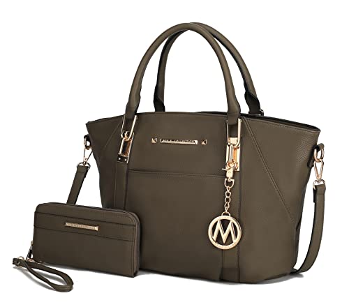MKF Set Crossbody Satchel Bag for Women & Wristlet Wallet Purse – PU Leather Top Handle Tote – Shoulder Handbag
