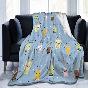 Happy Boba Bubble Tea Throw Blanket Super Soft Warm Fuzzy Cozy Lightweight Flannel Blankets for Couch Bed Sofa Office Camping Travel 60" L X 50" W