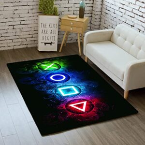 gaming area rugs for boys cool game style bedroom, gamer rug boys room decor, video games bedroom carpet for teens, controller gamepad player standing throw doormats yoga runner mat black