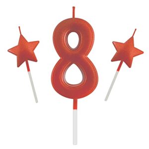 2.75in red number 8 birthday candles, glitter red happy birthday cake cupcake toppers decoration and celebrating for adults/kids party baking (2.75in red number 8)