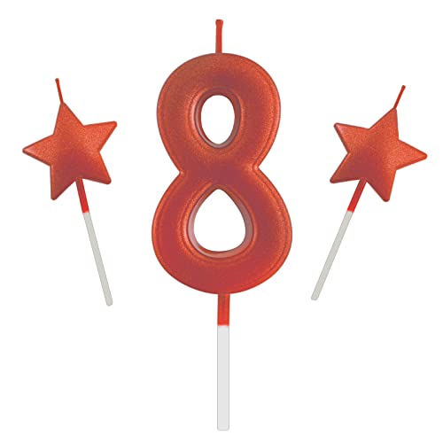 2.75in Red Number 8 Birthday Candles, Glitter Red Happy Birthday Cake Cupcake Toppers Decoration and Celebrating for Adults/Kids Party Baking (2.75in Red Number 8)