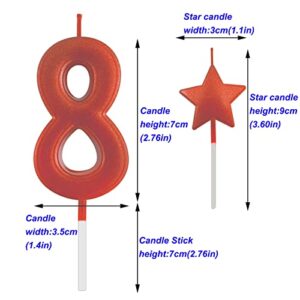 2.75in Red Number 8 Birthday Candles, Glitter Red Happy Birthday Cake Cupcake Toppers Decoration and Celebrating for Adults/Kids Party Baking (2.75in Red Number 8)