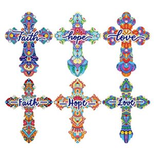 6pcs cross diamond painting bookmarks with tassel crystal acrylic diamond art bookmarks rhinestone diamond drawing bookmarks for adults kids home office school gift graduation birthday reading faith