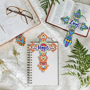 6pcs Cross Diamond Painting Bookmarks with Tassel Crystal Acrylic Diamond Art Bookmarks Rhinestone Diamond Drawing Bookmarks for Adults Kids Home Office School Gift Graduation Birthday Reading Faith