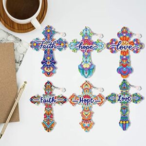 6pcs Cross Diamond Painting Bookmarks with Tassel Crystal Acrylic Diamond Art Bookmarks Rhinestone Diamond Drawing Bookmarks for Adults Kids Home Office School Gift Graduation Birthday Reading Faith